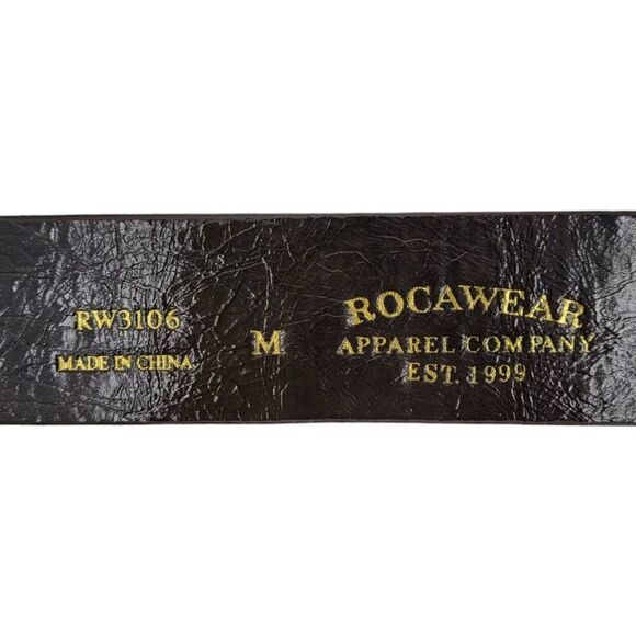 Rocawear Belt Faux Leather Animal Instinct Rocker Punk Blk Red Gold Buckle Sz S - Picture 2 of 9